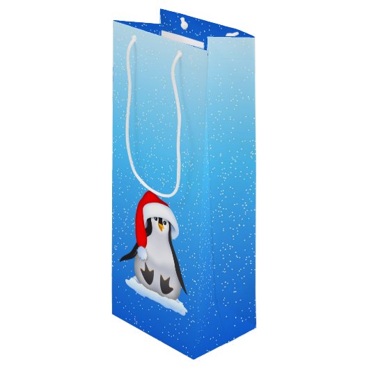 Kerstpinguïn Wijn Cadeautas (Voorkant Gekanteld)