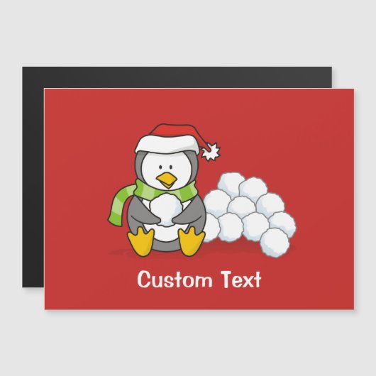 Kerstpinguïn zittend met sneeuwballen (Voorkant / Achterkant)