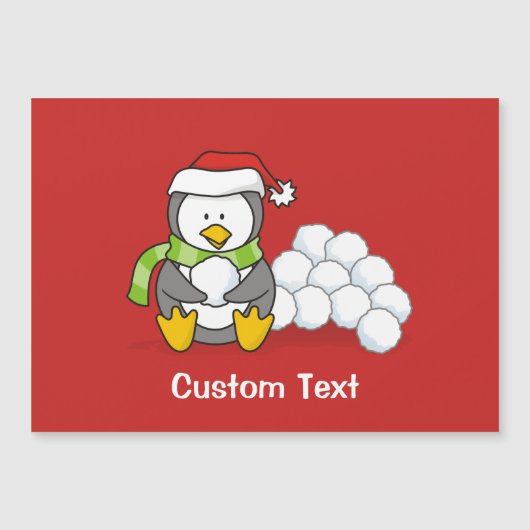 Kerstpinguïn zittend met sneeuwballen (Voorkant)