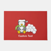 Kerstpinguïn zittend met sneeuwballen deurmat (Voorkant)