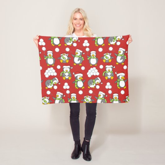 Kerstpinguïnachtergrond Fleece Deken (In situ)