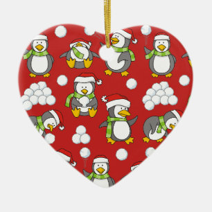Kerstpinguïnachtergrond Keramisch Ornament