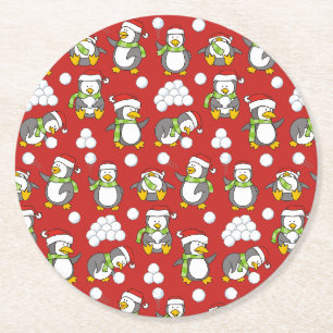 Kerstpinguïnachtergrond Ronde Kartonnen Onderzetter
