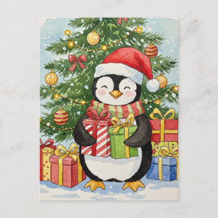 Kerstpinguinansichtkaart Aquarel Kerstkaart Briefkaart