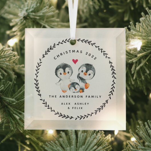 Kerstpinguïnfamilie van drie glas ornament (Insitu)