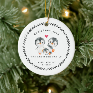 Kerstpinguïnfamilie van Drie Keramisch Ornament