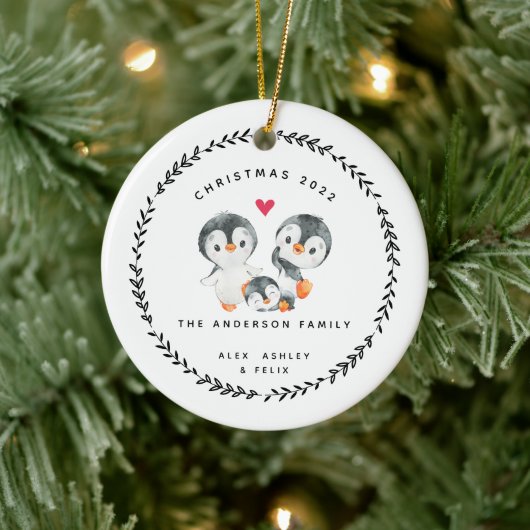 Kerstpinguïnfamilie van Drie Keramisch Ornament (Boom)