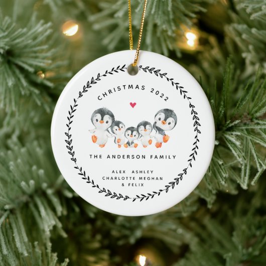 Kerstpinguïnfamilie van vijf keramische ornament (Boom)