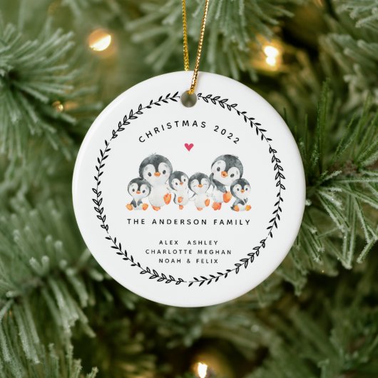 Kerstpinguïnfamilie van zes keramische ornament (Boom)