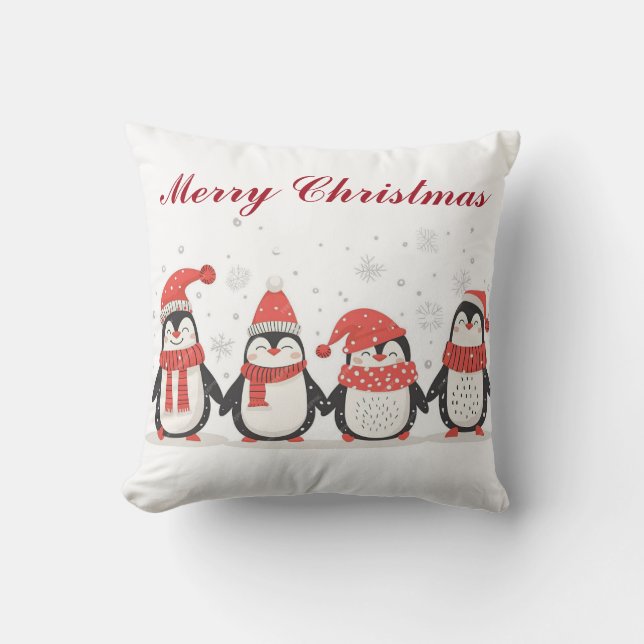 Kerstpinguïnkussen | Festieve Kerstversiering Kussen (Voorkant)