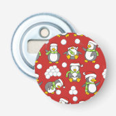 Kerstpinguïns achtergrond button flesopener (Voorkant)