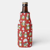 Kerstpinguïns achtergrond flesjeskoeler (Fles Voorkant)