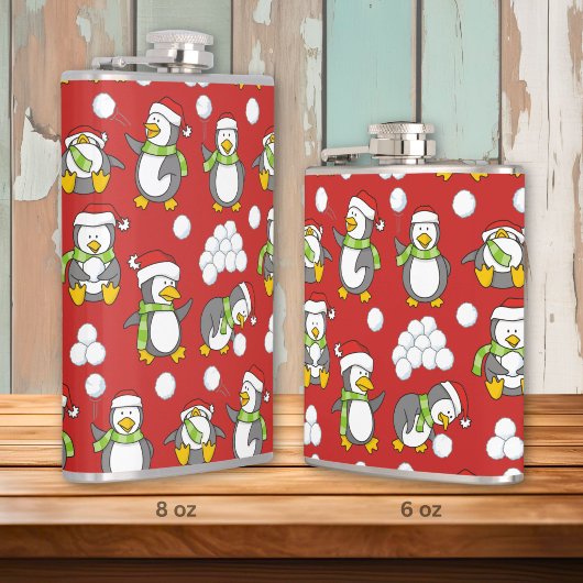 Kerstpinguïns achtergrond heupfles