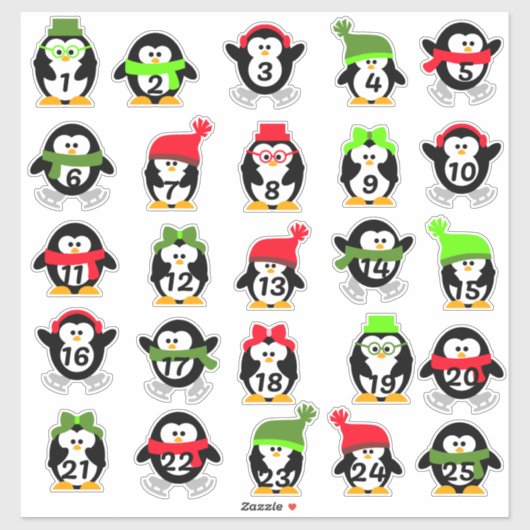 Kerstpinguïns adventskalender sticker (Vel)