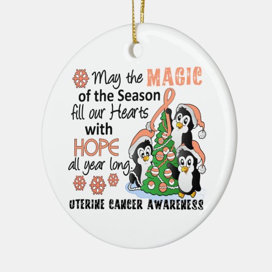 Kerstpinguïns baarmoederhalskanker keramisch ornament (Links)