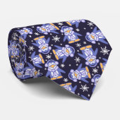 Kerstpinguïns blauw wit gevlekt stropdas (Opgerold)