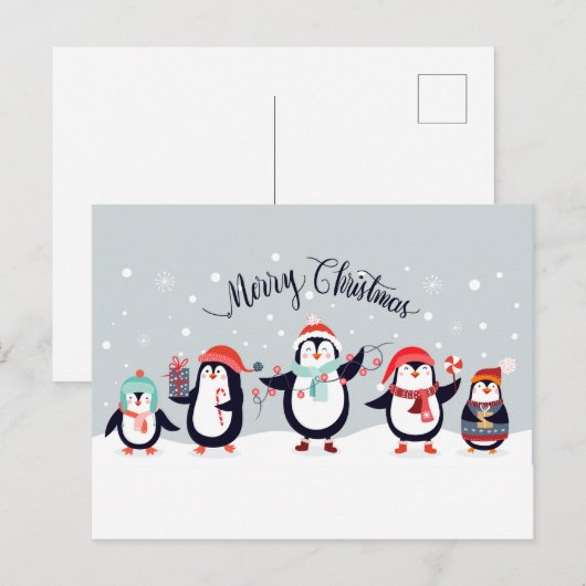 Kerstpinguïns Briefkaart (Voorkant / Achterkant)