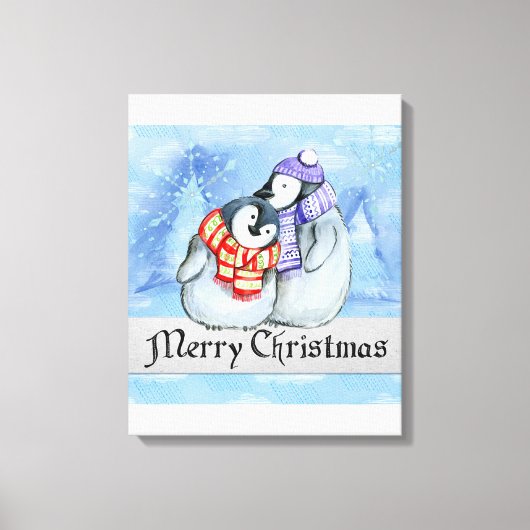 Kerstpinguïns Canvas Afdruk (Voorkant)