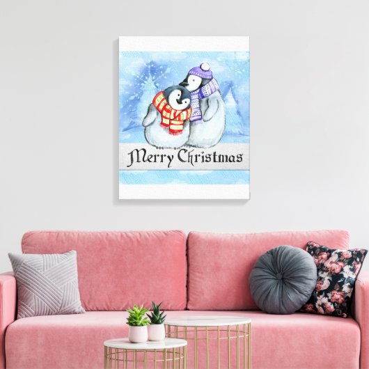 Kerstpinguïns Canvas Afdruk (Insitu (Woonkamer))