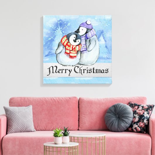 Kerstpinguïns Canvas Afdruk (Insitu (Woonkamer))