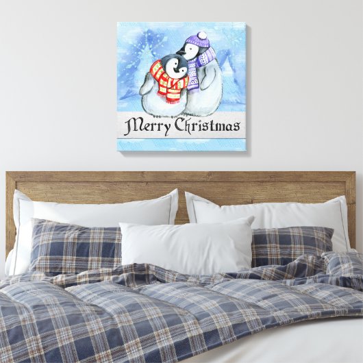 Kerstpinguïns Canvas Afdruk (Insitu (Slaapkamer))