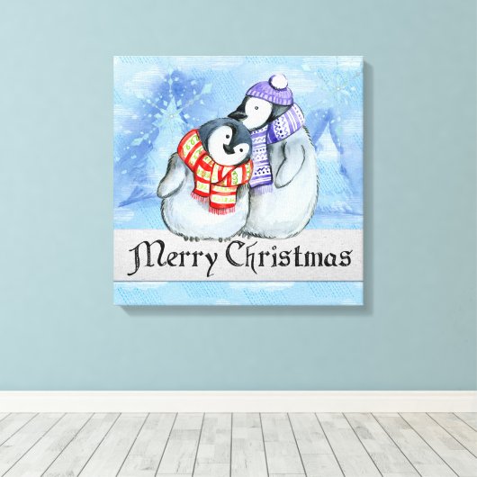 Kerstpinguïns Canvas Afdruk (Insitu (Houten vloer))