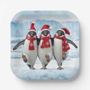 Kerstpinguïns dansen op Arctische gletsjer Papieren Bordje