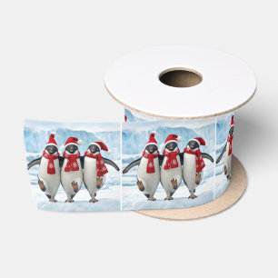 Kerstpinguïns dansen op Arctische gletsjer Satijnen Lint
