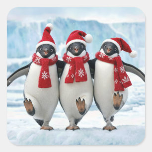 Kerstpinguïns dansen op Arctische gletsjer Vierkante Sticker