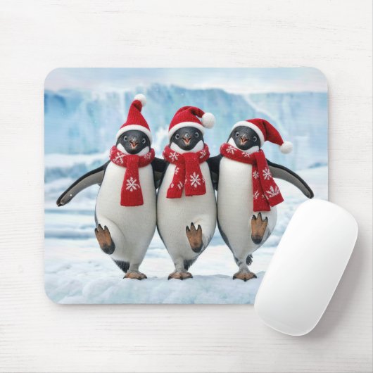 Kerstpinguïns die dansen op een ijsberg muismat (Met muis)