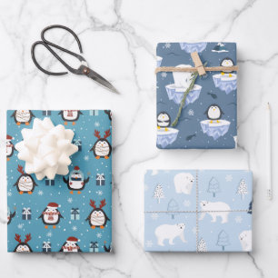 kerstpinguïns en beren in betonnen toestand inpakpapier vel