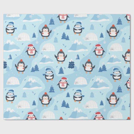 Kerstpinguïns en Igloos Cadeaupapier (Vlak)