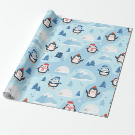 Kerstpinguïns en Igloos Cadeaupapier