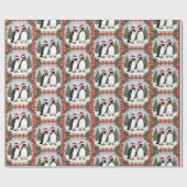 Kerstpinguïns en kerstbomen cadeaupapier (Vlak)