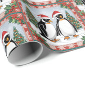 Kerstpinguïns en kerstbomen cadeaupapier (Rol Hoek)