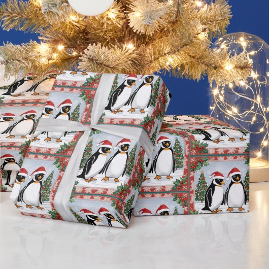 Kerstpinguïns en kerstboom cadeaupapier (Feestdagen)