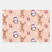 Kerstpinguïns en rendieren inpakpapier vel (Voorkant 2)