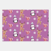 Kerstpinguïns en rendieren inpakpapier vel (Voorkant 3)