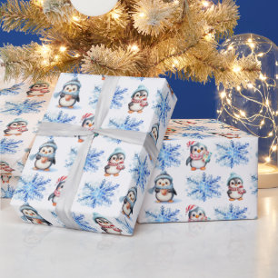 Kerstpinguïns en sneeuwvlokken cadeaupapier