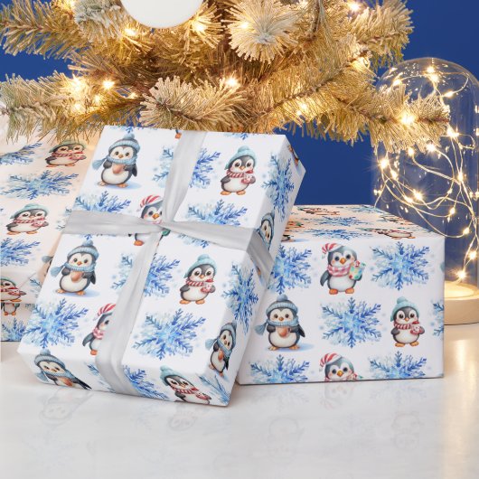 Kerstpinguïns en sneeuwvlokken cadeaupapier (Feestdagen)