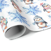 Kerstpinguïns en sneeuwvlokken cadeaupapier (Rol Hoek)