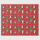 kerstpinguïns en snowflakes, cadeaubonen cadeaupapier (Vlak)