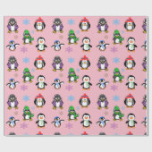 kerstpinguïns en snowflakes, cadeaubonen cadeaupapier (Vlak)