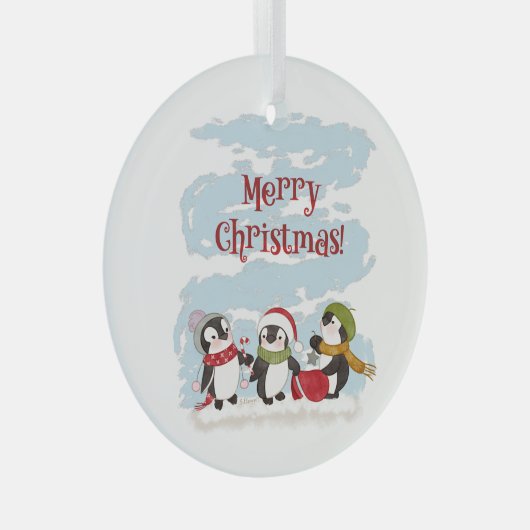kerstpinguïns glas ornament (Voorkant Rechts)