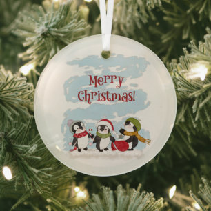 kerstpinguïns glas ornament