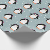 Kerstpinguïns in Sneeuwvlokken Cadeaupapier (Hoek)