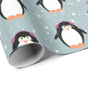 Kerstpinguïns in Sneeuwvlokken Cadeaupapier