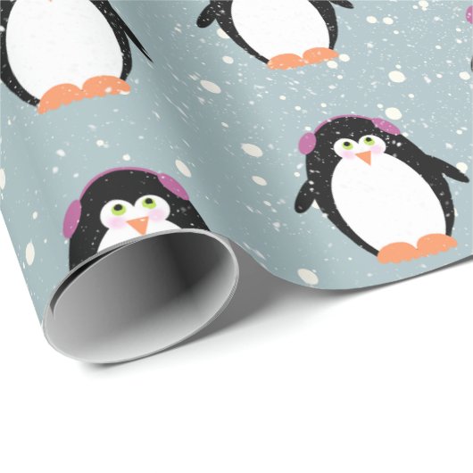 Kerstpinguïns in Sneeuwvlokken Cadeaupapier (Rol Hoek)