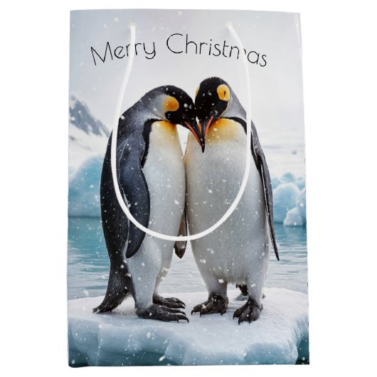 Kerstpinguïns in sneeuwvlokken medium cadeauzakje (Voorkant)