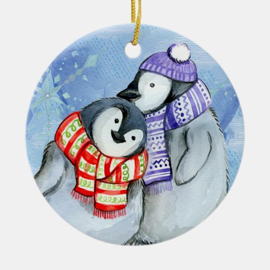 Kerstpinguïns Keramisch Ornament (Voorkant)
